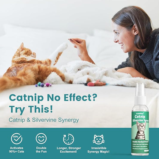Catnip Spray with Silvervine, 100% Natural Dual-Plant Formula for Cats & Kittens,Renew Toys & Train Kittens Indoor & Outdoor - 2 oz