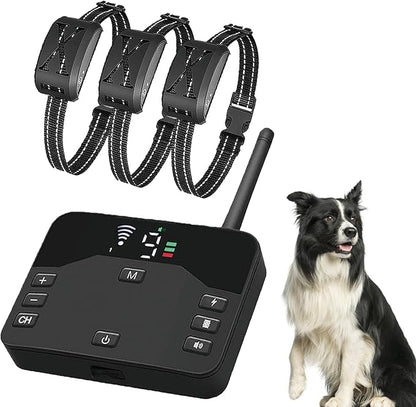 Wireless Dog Fence Dog Training Collar 2 in 1, Electric Pets Boundary Containment System, Adjustable Range Control, Waterproof Receiver, Vibration & Shock, Suitable for All Stubborn Dogs,for3dogs