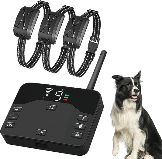 Wireless Dog Fence Dog Training Collar 2 in 1, Electric Pets Boundary Containment System, Adjustable Range Control, Waterproof Receiver, Vibration & Shock, Suitable for All Stubborn Dogs,for3dogs