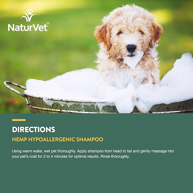 NaturVet Hemp Hypoallergenic Shampoo with Oat and Aloe for Dogs, 16oz Liquid, Made in The USA