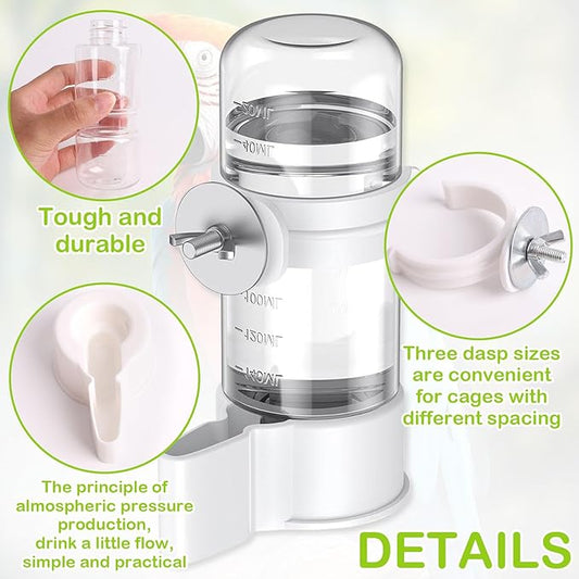2PCS Bird Cage Feeders and Waterers Set, No Mess Water Dispenser and Automatic Parrot Feeder for Parakeets
