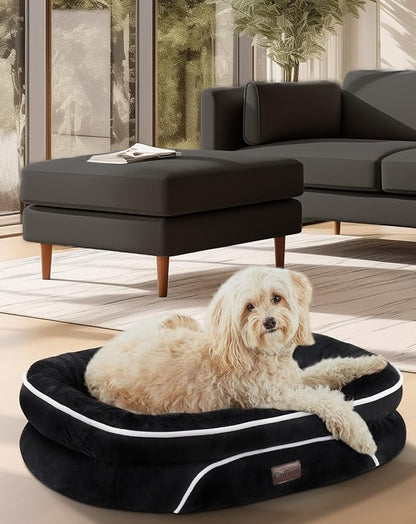 OhGeni Orthopedic Dog Couch Pet Sofa Medium Sized Cat Beds with Comfort Foam Support, Soft Comfortable Fabric, Machine Washable Waterproof Removable Cover, 28-Inch (Black)