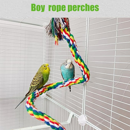 79'' Bird Perch,Bird Rope Perch & Birds Swing Set,Bird perches for cage,Rope Perch for Conures,Parrots,Cockatiel,Lovebird,Budgerigar,Parakeet perches for cage