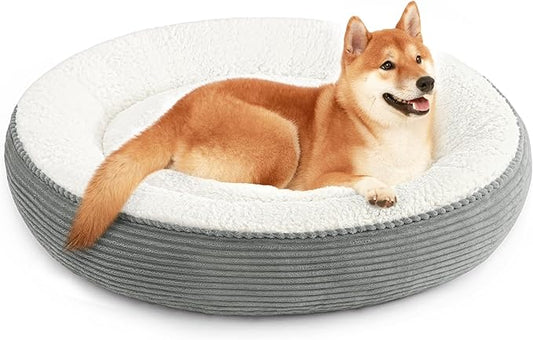 Love's cabin Round Donut Cat and Dog Cushion Bed, 36in Pet Bed for Cats or Small Dogs, Anti-Slip Water-Resistant Bottom, Super Soft Durable Fabric Pet beds, Washable Cat Dog Bed Stripe Grey