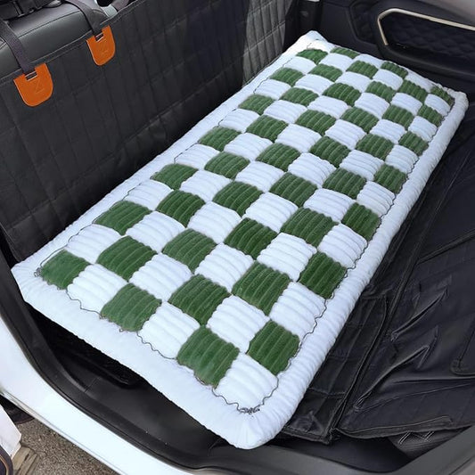 Dog Car Seat Cover for Back Seat, Plaid Backseat Pet Bed Mat, Non-Slip Travel Dog Bed for Backseat Extenders, 24.8" x 54", Green and White