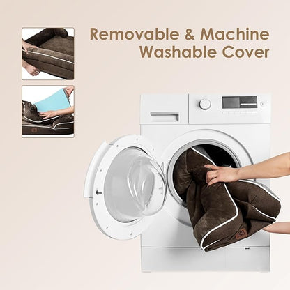 EHEYCIGA Orthopedic XL Dog Beds, Waterproof Memory Foam Dog Bed for Extra Large Dogs, Non-Slip Bottom and Egg-Crate Foam Big Pet Couch Bed with Washable Removable Cover, Brown