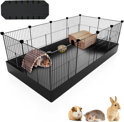 12 Panels Small Animal Playpen with Waterproof Mat - Durable Metal Wire Yard Fence for Guinea Pigs, Kittens, Puppies, Hamsters, and Hedgehogs - Indoor & Outdoor Pet Cage
