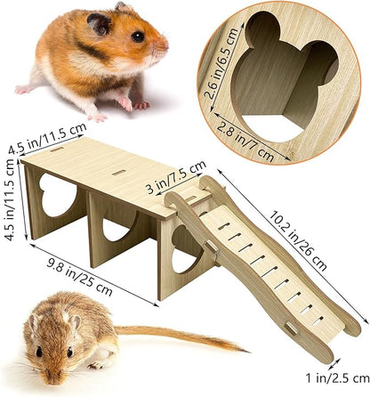 Tfwadmx Wooden Small Animal Hideout & Ramp - Hamster Tunnel System with Climbing Ladder, Peep Shed and Digging Chambers for Mice, Dwarf Hamsters