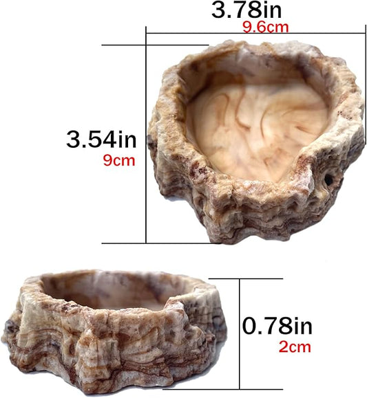 2 Pack Reptile Food Bowls - Reptile Water and Food Bowls with Tongs Imitating Natural Rock，Breadworm Feeding for Leopard Gecko Lizard Spider Scorpion Chameleon (2 Pcs Light Color)