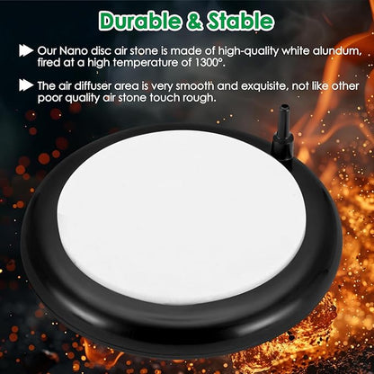 hygger Aquarium Air Stone Kit, Fish Tank Bubbler, Nano Furnace Flue Round Air Stone Disk Set for Hydroponics, Small Bubbles, Ultra-High Dissolved Oxygen Diffuser (4 Inch)