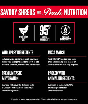 ORIJEN Real Meat Shreds Wet Dog Food Variety Pack: Tundra + Original Recipes 12.8oz Cans (6 Count, 3 of Each)