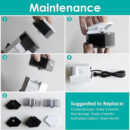 Turtle Aquarium Filter 3-Stage Turtle Filter for Low Water Level Tanks, 225GPH Super Quiet Waterfall Turtle Tank Filter Reptile Filter, Low Water Filters for Turtle Tanks 10-40 Gallon Water