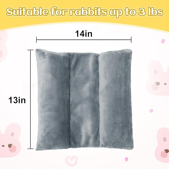 MEWTOGO 13 x 14In Rabbit Bed, Thickened Soft Bunny Snuggle Concave Bed, Cuddle Cushion Plush Mat with Cotton Lounger Pillows, Small Pet Flop Mat for Indoor Cage Sleeping Bunny Gifts, Gray