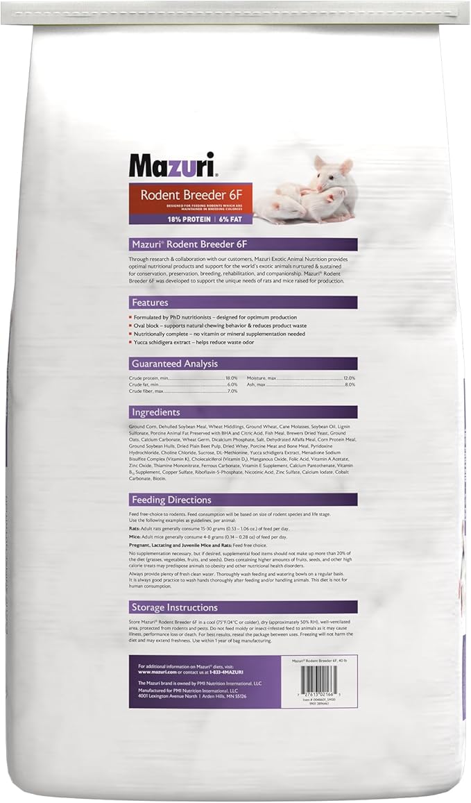 Mazuri Rodent Breeder 6F Diet | Rat Food and Mouse Food (40 LB)
