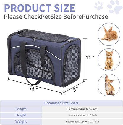 Petsfit Airline Approved Pet Carrier for Small Dogs & Cats, 18x8x11 TSA Approved Carrier, with Removable Dual-Sided Padding (2-Way Placement) - Fits Under Most Airplane Seats, Escape Proof (Navy)