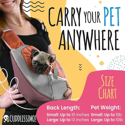 Pet Sling Carrier - Soft Front-Chest Holder Bag Pouch for Small Pets (Ideal for Dogs, Puppies & Cats 6–10 lbs) - Carefully Sized for Yorkie, Maltese, Chihuahua, Papillon Doggy -(Red-L)