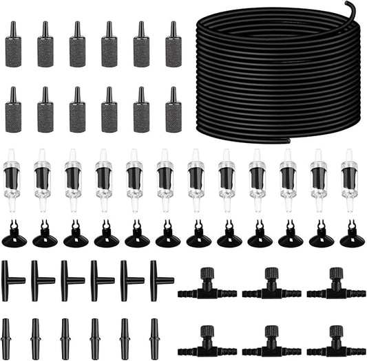 101.7 feet Black Aquarium Airline tubing 12 air Stone for Aquarium 12 Aquarium Check Value for Fish Tank 12 Aquarium Suction Cups 6 Each Aquarium air Controller and I T Hose connectors