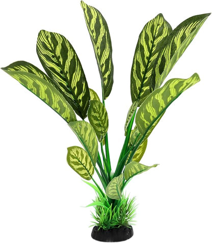 ALEGI Silk Aquarium Plants, 12 Inch Artificial Silk Plants Decorations for Fish Tank,Aquarium Décor Plastic Plants (Green with Stripes, 2 Pack)