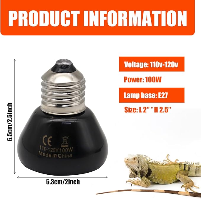 Mini Reptile Heat Lamp, 25w Infrared Ceramic Heat Emitter, No Light Emitting Reptile Heat Bulbs,Ceramic Heat Lamp for Amphibian, Chicken Coop,Cat, Turtle, Snake,Terrarium (1, 100 W)