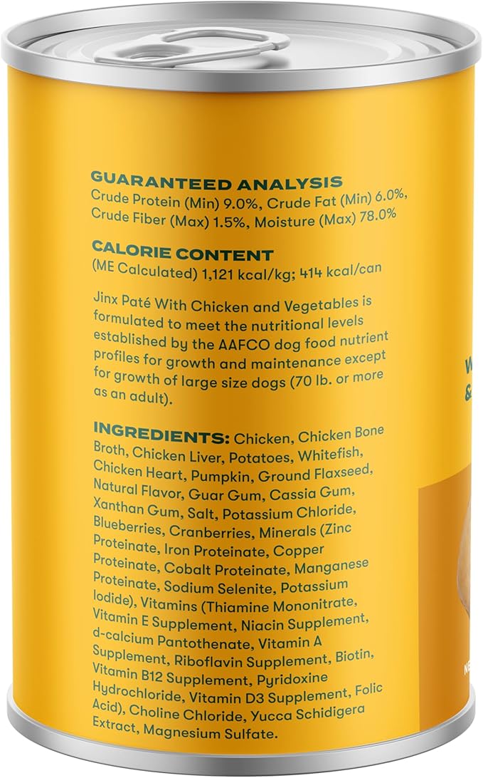 Jinx Premium Wet Dog Food Cans, Variety Pack - Salmon & Chicken Pate - Grain-Free Canned Dog Food Pate & Topper with Real Ingredients & No Fillers - All Life Stages, Breeds & Sizes - 12-Pack, 13 Oz