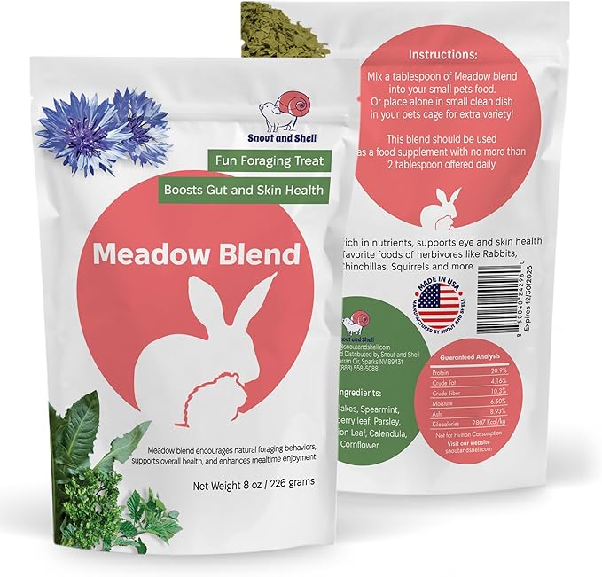 Snout and Shell 8 oz Meadow Blend – Natural Foraging Treat for Rabbits, Guinea Pigs & Chinchillas – High-Fiber Supplement