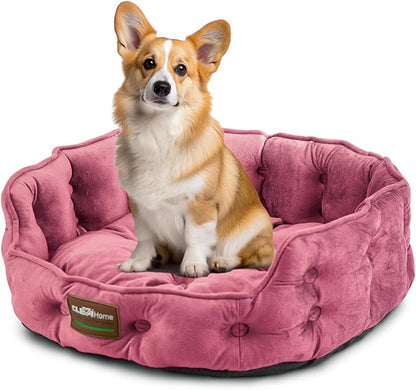 ClevaHome Cat Dog Bed for Small Pets up to 15lbs - Round Cat Beds for Indoor Cats, Machine Washable Comfortable Pet Bed for Puppy and Kitten with Non-Slip Bottom (Plum Pink)