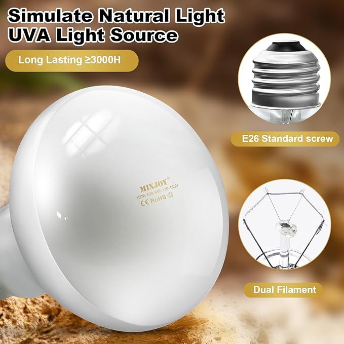 MIXJOY 4Pack Reptile Heat Lamp Bulbs, 100W Heat Lamp Bulbs for Reptiles Basking Bulbs UVA Daylight Basking Light Amphibians Heating Lamp Emitter for Lizard, Tortoise, Bearded Dragon Gecko