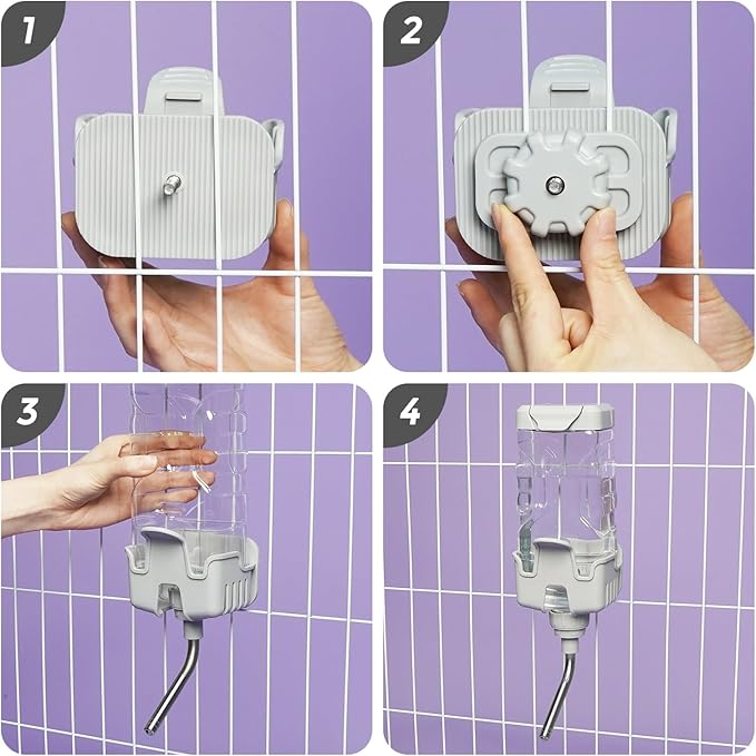 Vannon Small Animal Water Dispenser for Cage, 30oz Auto Feeding Crate Water Bottle for Rabbit, Chinchilla, Ferret, Guinea Pig, Squirrel, Hedgehog, Pet Nozzle Diameter: 10mm, BPA Free, Grey