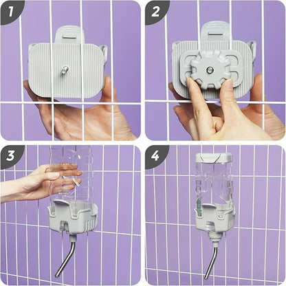 Vannon Small Animal Water Dispenser for Cage, 30oz Auto Feeding Crate Water Bottle for Rabbit, Chinchilla, Ferret, Guinea Pig, Squirrel, Hedgehog, Pet Nozzle Diameter: 10mm, BPA Free, Grey