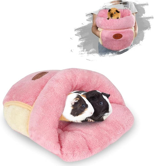 YUEPET Guinea Pig Bed Cuddle Cave Warm Fleece Cozy House Bedding Sleeping Cushion Cage Nest for Small Animal Squirrel Chinchilla Hedgehog Cage Accessories Pink