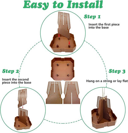 2 PCS Chameleon Feeding Bowl Hanging Bearded Dragon Feeder Bug Bowls with Rope and Tweezers Mounted Insect Reptile Feeder Box for Lizard Gecko Frog (Brown,Large)