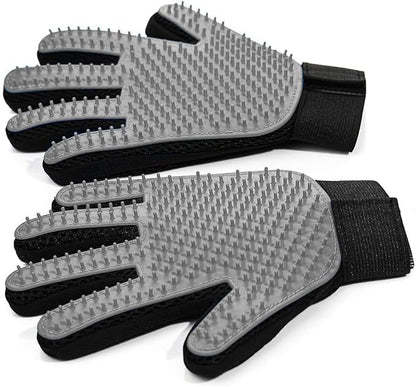 Cat & Dog Grooming Gloves for Shedding - Efficient Deshedding Pet Grooming Gloves 2-in-1 Deshedding Brush & Massage Mitt-Safe for Dogs & Cats (1 Pair Gray)