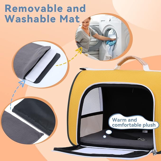 A4Pet Rabbit Carrier, Airline Approved Cat Carrier for Under 12 lbs, Soft-Sided Pet Travel Carrier Yellow, Small