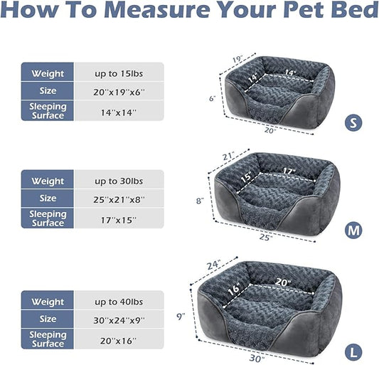 INVENHO Large Dog Bed for Large Medium Small Dogs, Rectangle Washable Orthopedic Dog Bed, Soft Calming Sleeping Puppy Bed Durable Pet Cuddler with Anti-Slip Bottom L(30"x24"x9")
