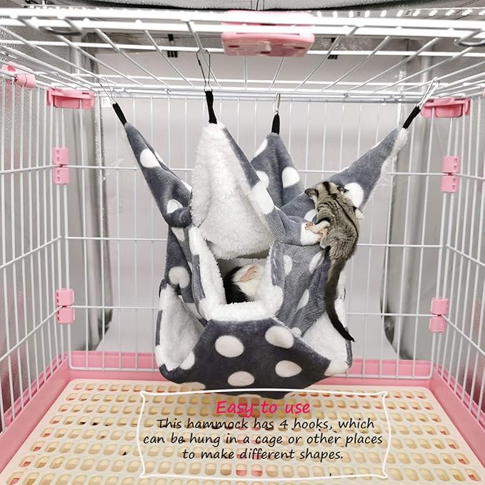 LEFTSTARER Rat Ferret Sugar Glider Cage Hammock Bedding Small Pet Cage Accessories Toy Triple-Layer Hammock Bedding for Hamster Guinea Pig Sugar Glider Rat Ferret Chinchilla Playing Sleeping(Grey)
