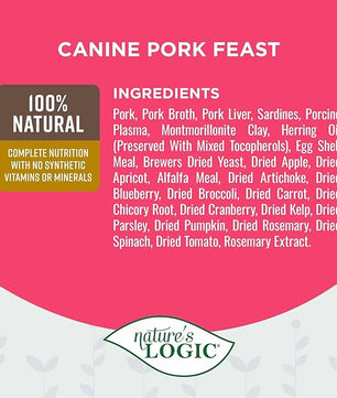 Nature's Logic Grain-Free Canned Dog Food - 95% Animal Proteins - 100% Natural Wet Dog Food Cans - No Common Allergens - All Life Stages - Ideal for Sensitive Dogs - Pork (13.2 oz, 12 Pack)