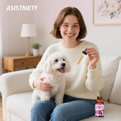 Flea & Tick Support for Dogs, Natural Dog Flea Liquid Drops, Flea & Tick Supplement with Vitamins & Fish Oil for Dogs