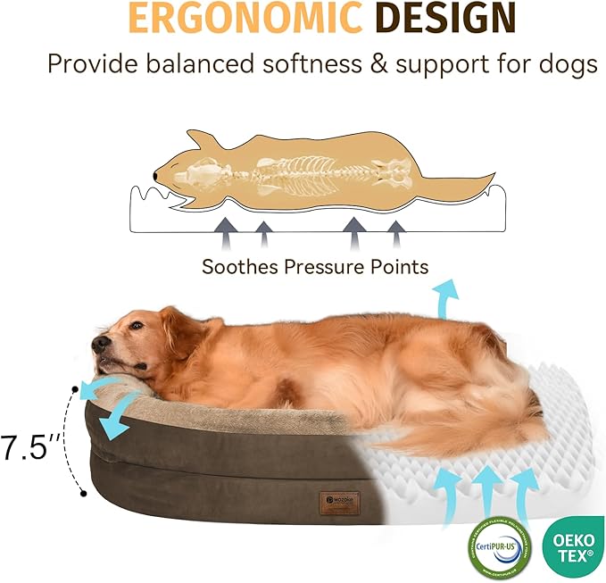 Orthopedic Waterproof Large Dog Bed: Memory Foam Washable Dog Bed with Bolsters - XXL Orthopedic Removable Cover for Medium Large Sized Pet - Non-Slip Bottom - Coffee