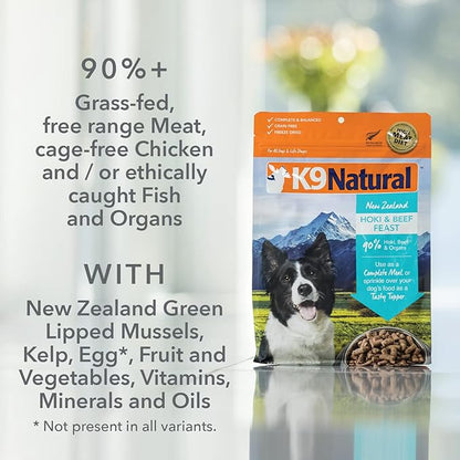 K9 Natural - Grain Free Freeze Dried Dog Food Topper - Hoki & Beef, 3.5oz