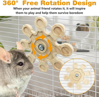 PINVNBY 2 PCS Natural Wooden Chinchilla Chew Toys Rotatable Chinchilla Toy Interactive Teeth Grinding Chew Toy Hanging Chinchilla Cage Accessories for Bunny Rabbit Guinea Pig Hamster Squirrel (Snow)