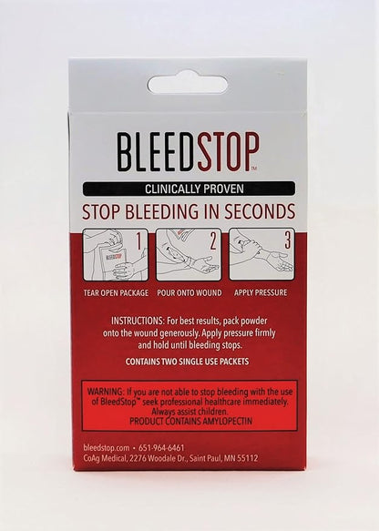 BleedStop™ First Aid Powder for Blood Clotting, Trauma Kit, Blood Thinner Patients, Camping Safety, and Survival Equipment for Moderate to Severe Bleeding Wounds or Nosebleeds - 4 (20g) Pouches