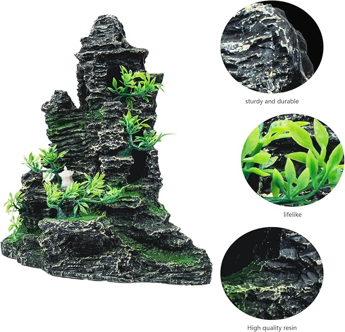 Large Aquarium Decor - Fish Tank Decorations with Mountain View Stone Ornament, Ideal for Betta, Snails, Turtle, Hiding, Climbing, Exploring, Landscaping, Aquascaping