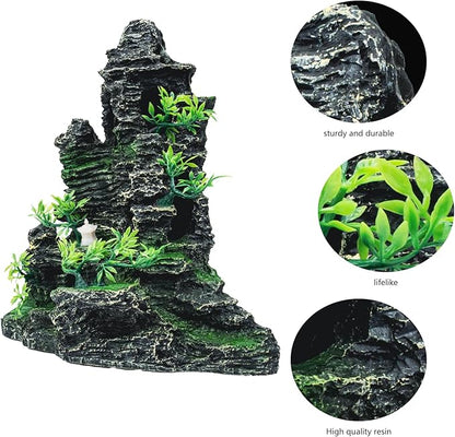 Large Aquarium Decor - Fish Tank Decorations with Mountain View Stone Ornament, Ideal for Betta, Snails, Turtle, Hiding, Climbing, Exploring, Landscaping, Aquascaping
