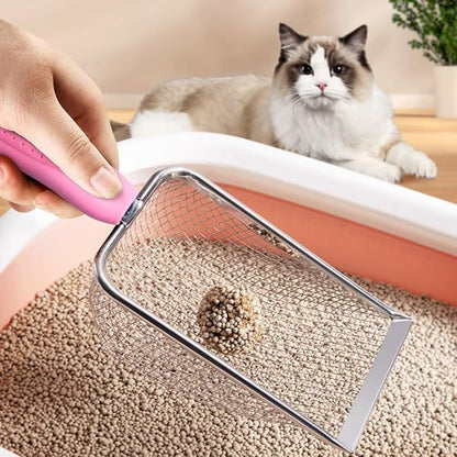 Cat Litter Scoop,Sturdy Litter Cleaner Corner Shovel,2Pcs Stainless Steel Mesh Litter Shovel,Easy to Clean Reptile Terrarium Sand Waste,Beach Shovel(2 Pcs Pink)