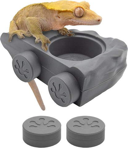 Pangea Silicone Gecko Feeding Ledge - Magnetic Mini Food Dish for Reptile Tank - 4.125" x 2.625" x 1.18" - Fits 0.5oz Cups (Gray)