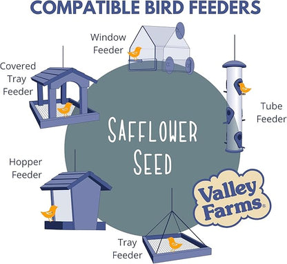 Valley Farms Safflower Seed Wild Bird Food (15 LB) for Outside Feeders, Safflower Bird Seed for Cardinals, Grosebeaks, and Buntings, Cardinal Birdseed for Ourtside Feeders