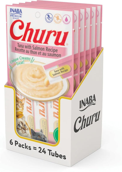 Churu Tuna with Salmon Recipe Lickable Creamy Purée Cat Treats 24 Tubes