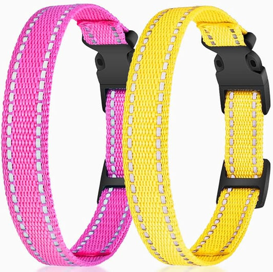 PetJoy Shock Collar Replacement Collar Strap, Reflective Dog Collar, Strong, Durable & Adjustable Dog Collar, 2 Piece Collar for Dogs (Pink & Yellow)