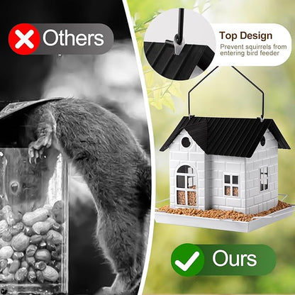 Solar Bird Feeder for Outdoors Hanging, Squirrel Proof Bird Feeders, Metal Solar Bird Feeder House, Wild Bird Feeders for Finch Cardinal Chickadee, Large Capacity, Durable & Weatherproof