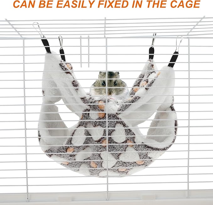 Ferret Hammock, Small Pet Cage Accessories, Ferret Bed, Pet Cage Hammock Hanging Tunnel and Bed Hideout Set for Hamster Squirrel Rabbit, Brown, 3Pcs